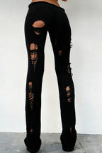 Distressed Knit Flared Pants
