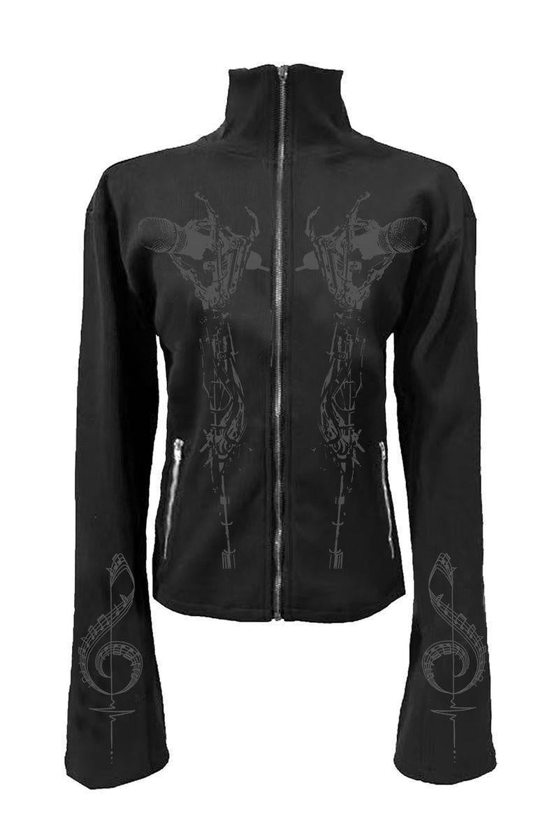 Skeleton Print Zip Jacket