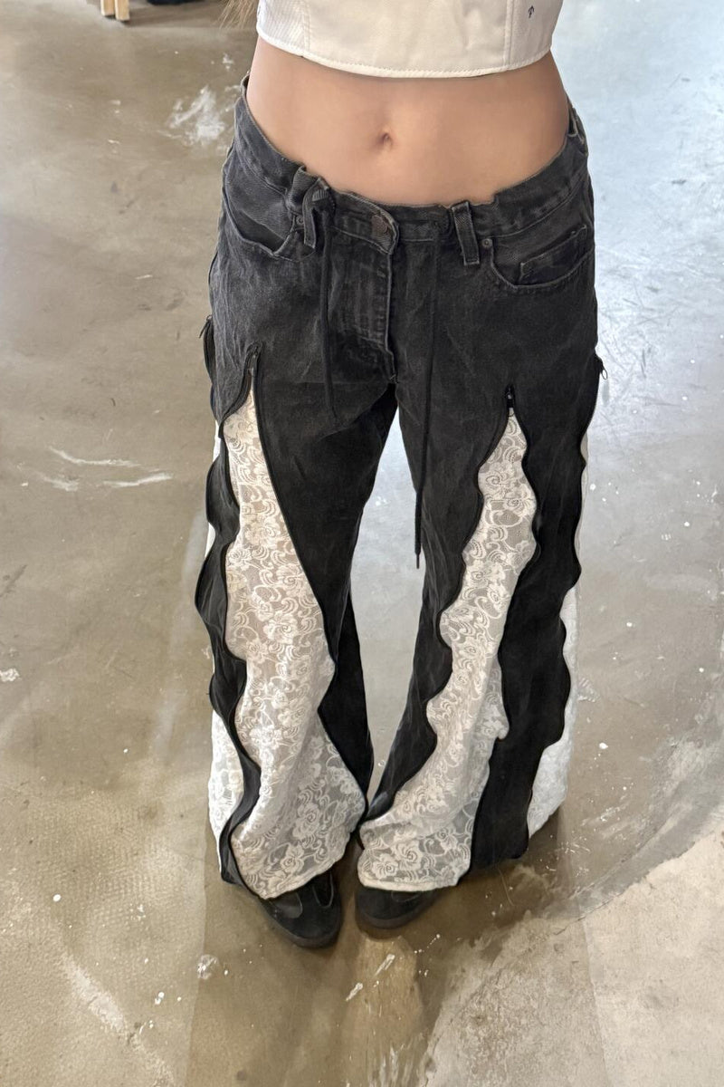 Lace Panel Flared Jeans