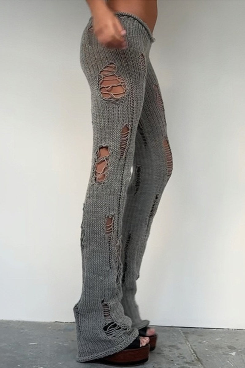 Distressed Knit Flared Pants
