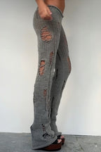 Distressed Knit Flared Pants
