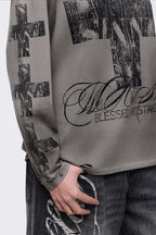 Cross Print Distressed Top