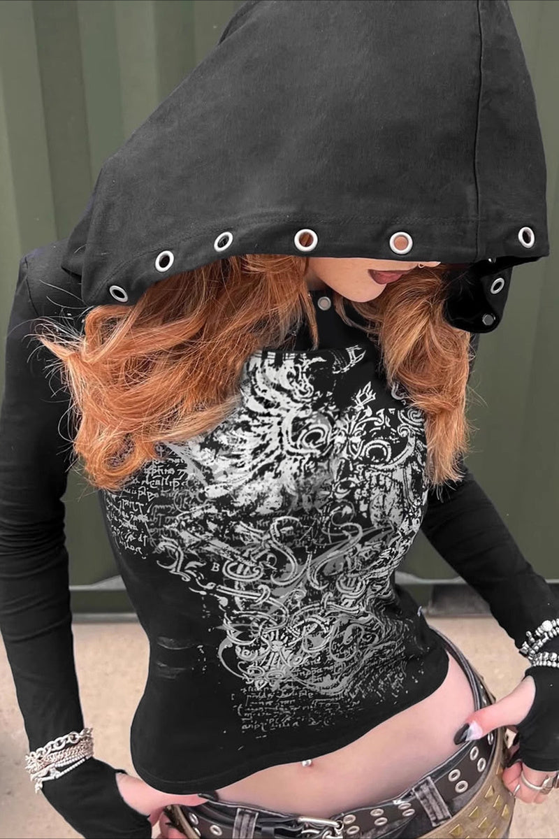 GothicPunkPrinted Fitted Hoodie