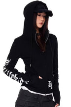 GothicPunkLetter Print Fitted Zip Hoodie
